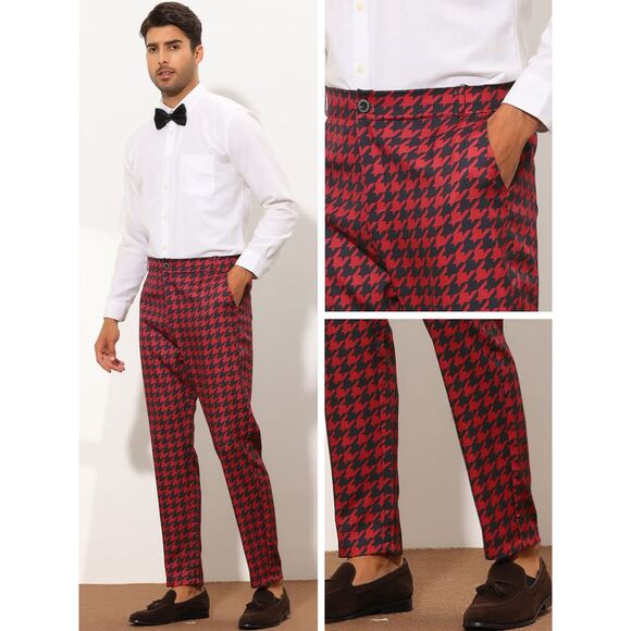 Houndstooth Dress Pants Big and Tall Regular Fit Plaid Checked Trousers - Picture 5 of 6